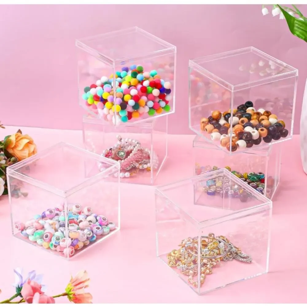 Clear Acrylic Storage Boxes w/ Lids 4x4x4 Set of 4 Cube Containers NEW